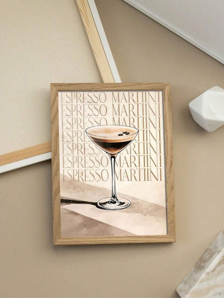Espresso martini print with cocktail glass coffee beans and typography