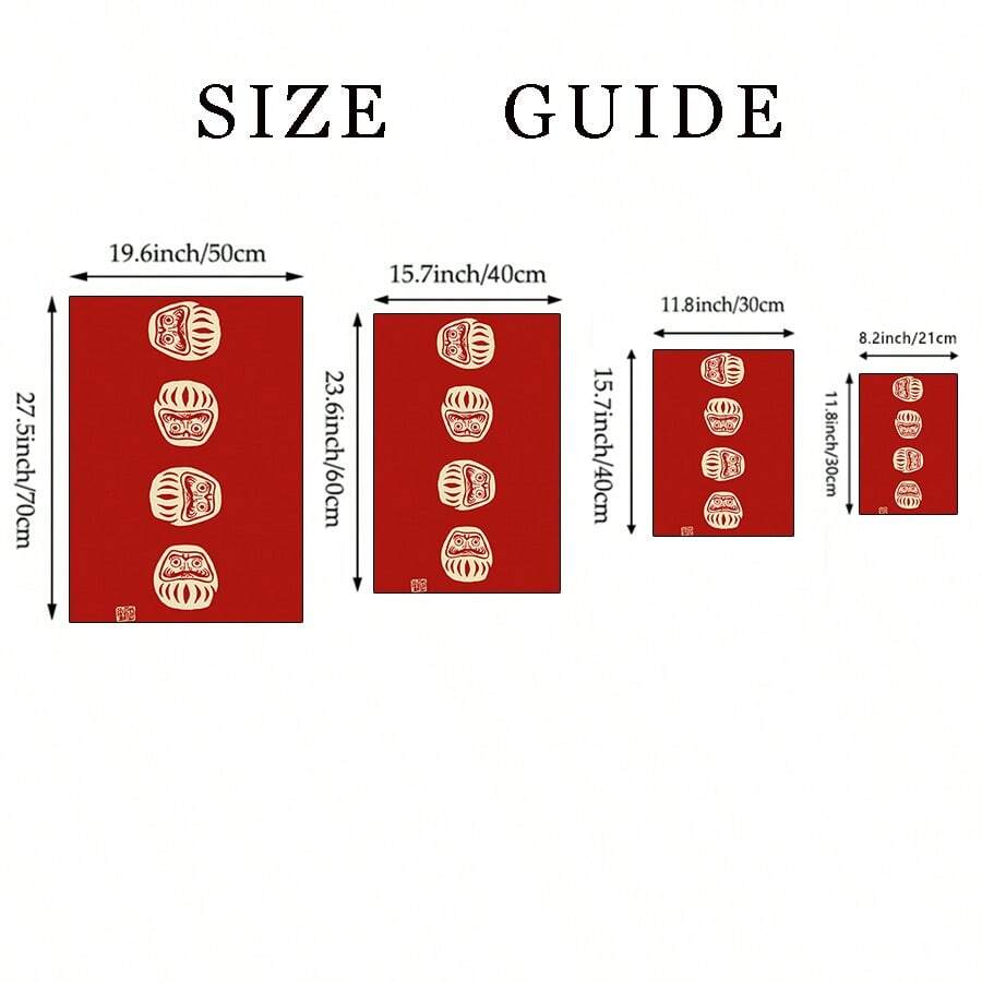 Size guide showing four portrait Daruma canvas dimensions from 21 × 30 to 50 × 70 cm