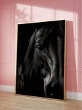 Monochrome horse wall art with lowered head and dark mane
