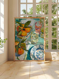 Fruit wall decor canvas displayed as vibrant Mediterranean kitchen art