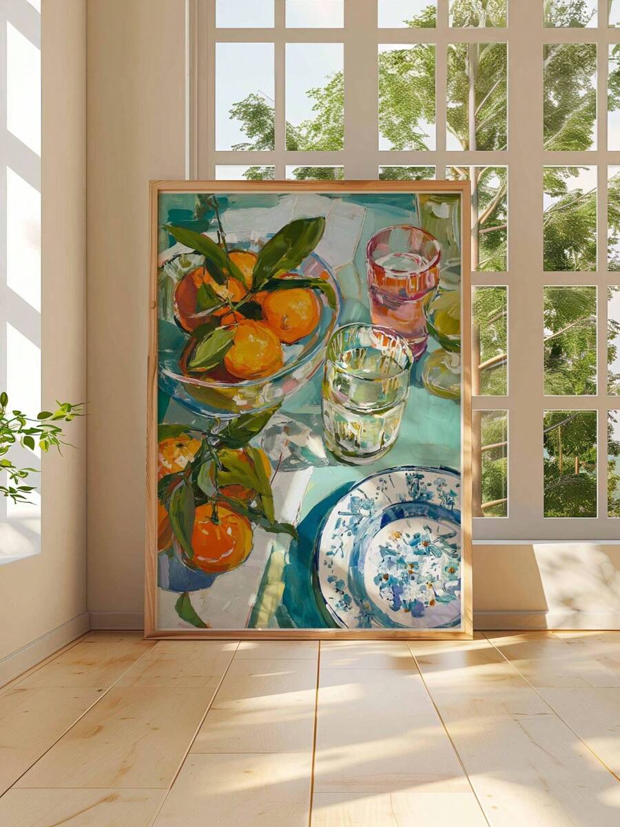 Fruit wall decor canvas displayed as vibrant Mediterranean kitchen art