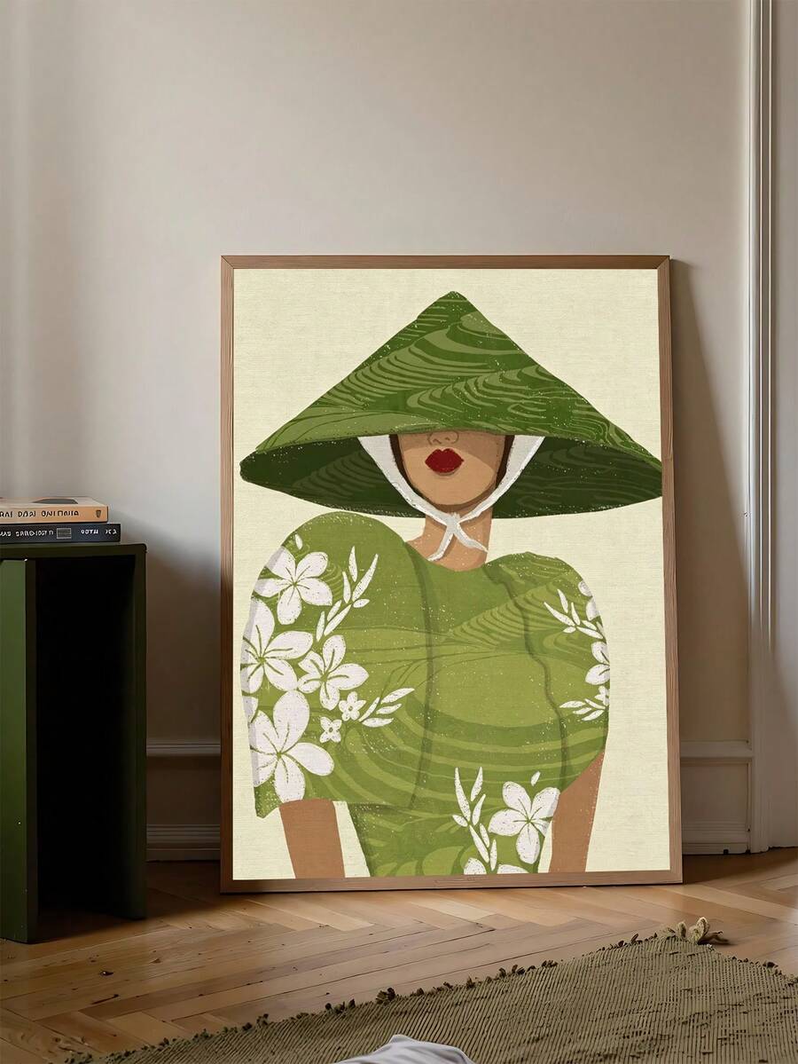 Filipina beauty canvas wall art with green dress and conical hat
