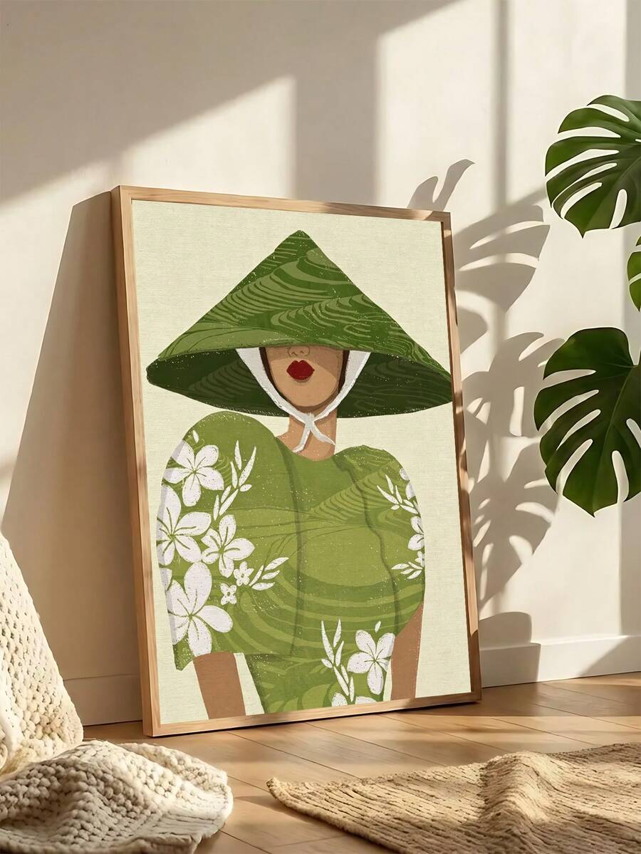 Filipina beauty canvas wall art with green dress and conical hat