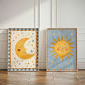 1-2pcs Danish Pastel Smiling Sun & Sleeping Moon Canvas Poster Set