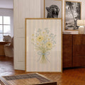 Yellow Buttercup & Blue Floral Striped Vintage Canvas Poster