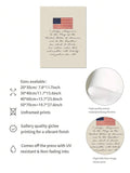 Product information image for unframed American flag canvas print with waterproof finish