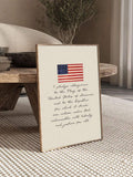 Pledge of Allegiance American flag canvas print in wood frame mockup for living room decor