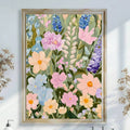Nordic wall art bathroom vanity mockup with colorful wildflower canvas print