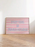 Large pink motivational quote print leaning on wood floor