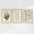 Front view 1 of 3pcs Vintage Lily Of The Valley & Birds Canvas Print, Folk Bird Scripture Wall Art, Farmhouse Floral Gifts from Jose Collections