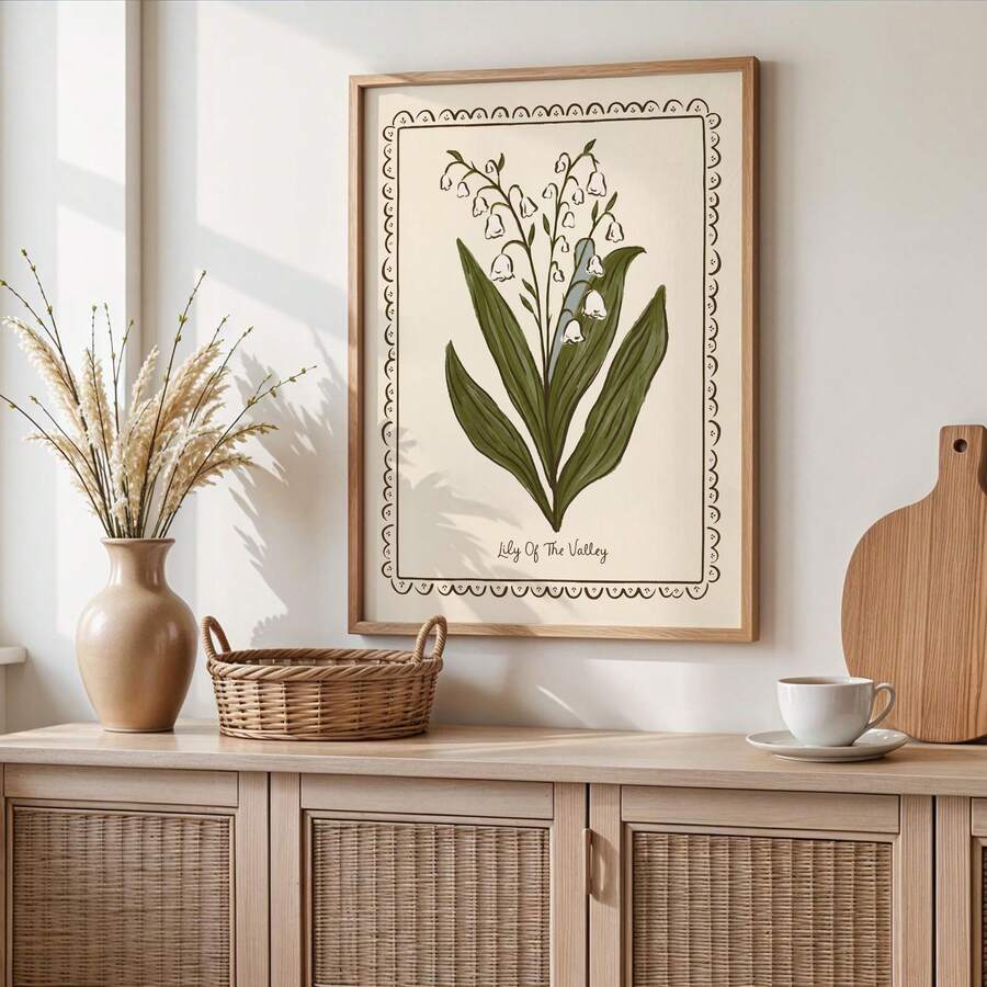 Material close-up 4 of 3pcs Vintage Lily Of The Valley & Birds Canvas Print, Folk Bird Scripture Wall Art, Farmhouse Floral Gifts from Jose Collections