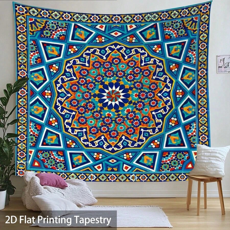 2D flat printing tapestry label for ornate mandala mosaic wall art