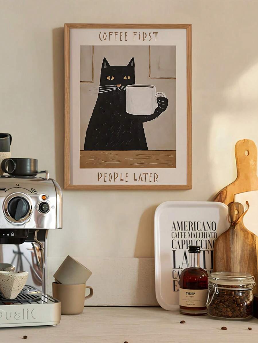 Sisters Over Misters cat cocktail canvas poster styled in a kitchen