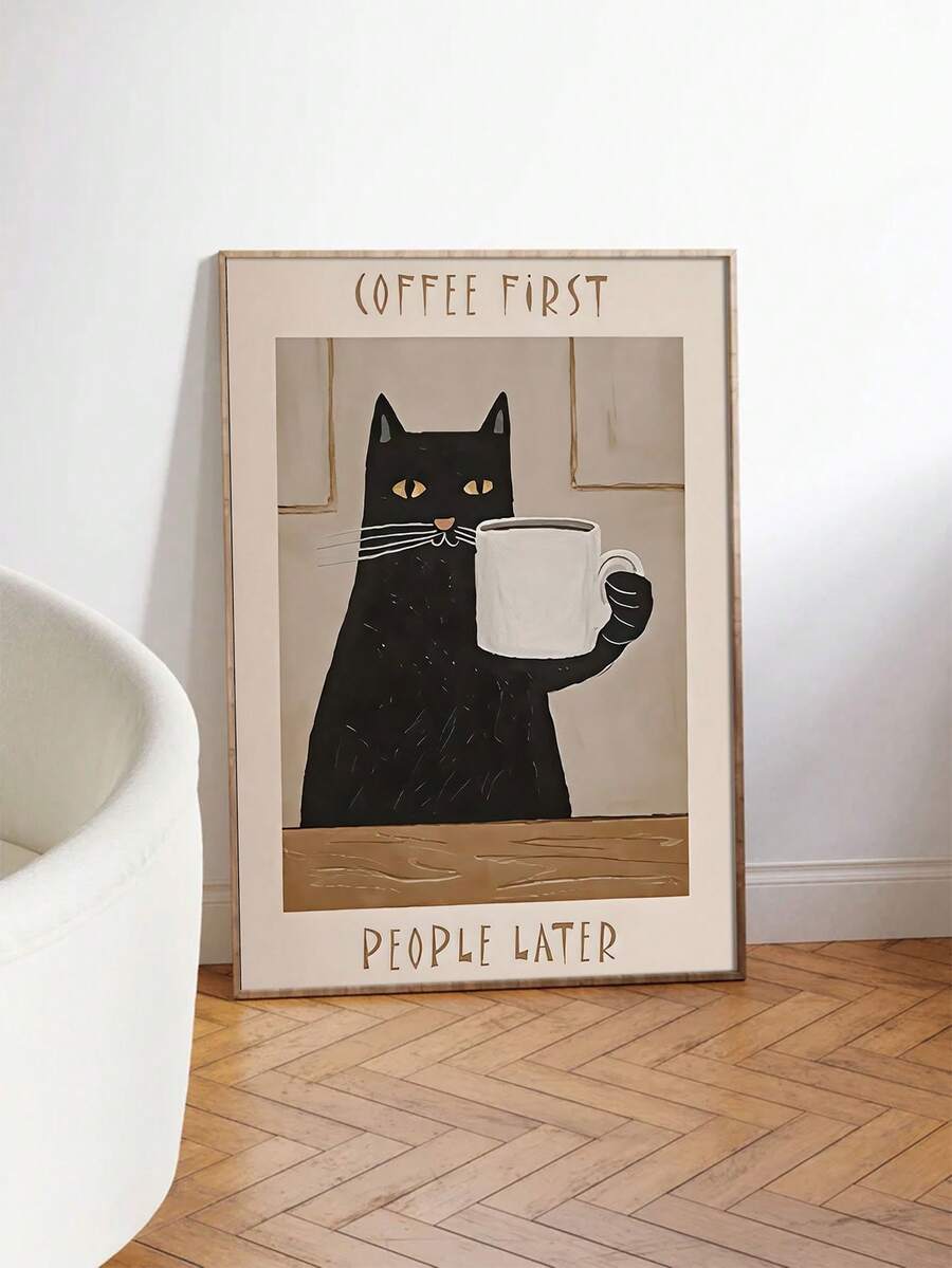 More Espresso Less Depresso cat poster with mirrored canvas edges