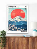Cherry Blossom Shop and Mount Fuji Japanese Canvas poster with modern Honshu inspired scenery. Perfect for Japandi homes, bedrooms, offices, and serene decor.