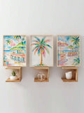 3pcs Watercolor Summer Beach & Palm Trees Canvas Poster Set 