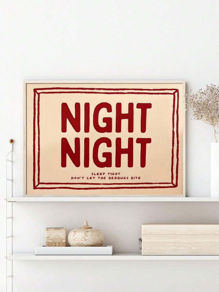 Night Night wall art with deep red typography