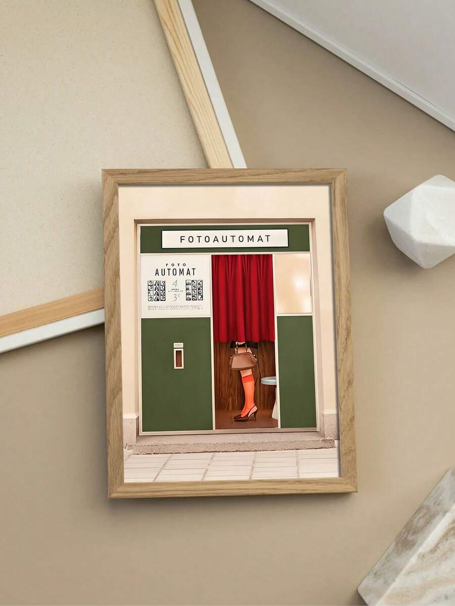 FOTOAUTOMAT canvas print styled on a bedroom floor beside neutral decor