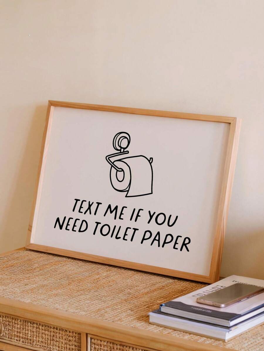 Toilet paper sign shown in light wood frame for guest bathroom decor