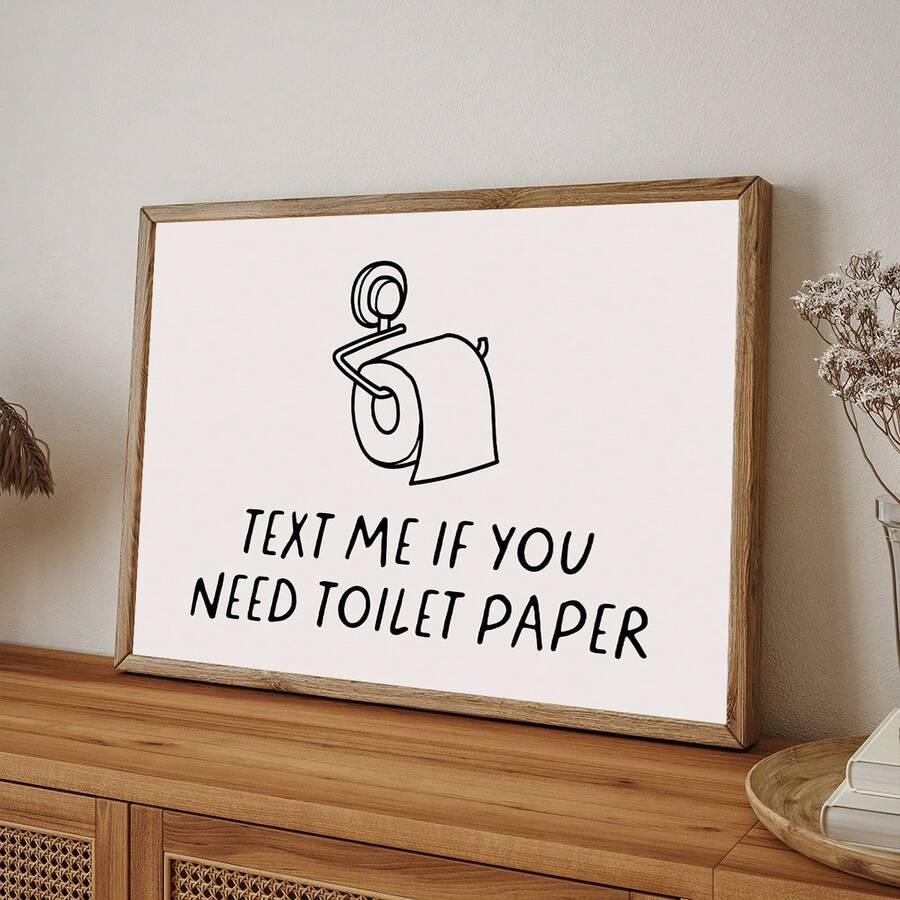 Bathroom wall art mockup with minimalist line drawing and humor message