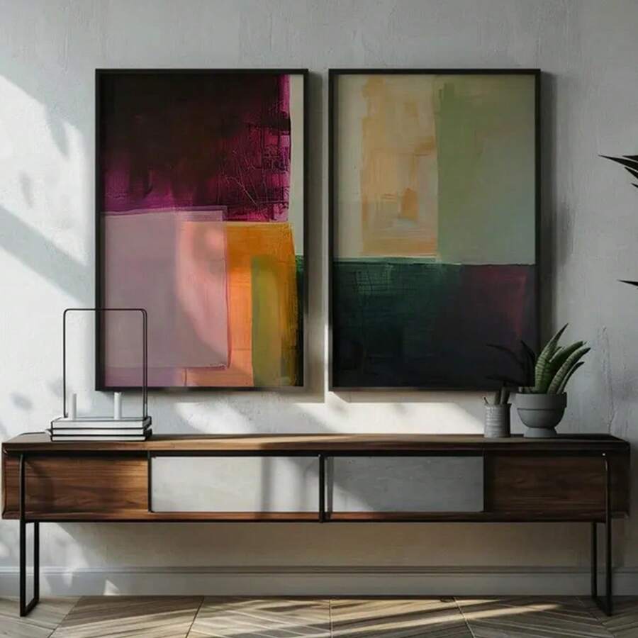 Modern geometric Canvas poster set in burgundy, sage, and orange. Perfect for living rooms, bedrooms, offices, apartments, studios, and contemporary decor.