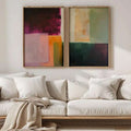 2pcs Modern Geometric Color Block Burgundy Sage Orange Canvas Poster Set 