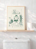 Toilet humor poster with cat reading on toilet and Have a nice poop quote on shelf