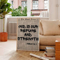 Framed God is our refuge print with cream gray collage texture