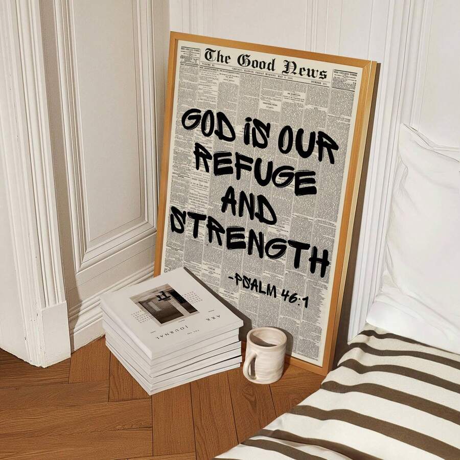 The Good News newspaper style scripture poster for Christian home decor