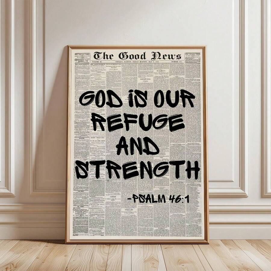 Christian Bible verse poster in gold frame for prayer room or church office