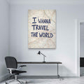 Typography print in minimalist office with vintage map design and travel quote