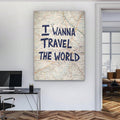 Wanderlust poster in office lifestyle with navy lettering and beige map texture