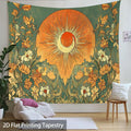 Celestial floral wall hanging shown above bed with botanical vines and sunburst