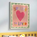 Cute pink kids room canvas with watercolor heart and loving quote