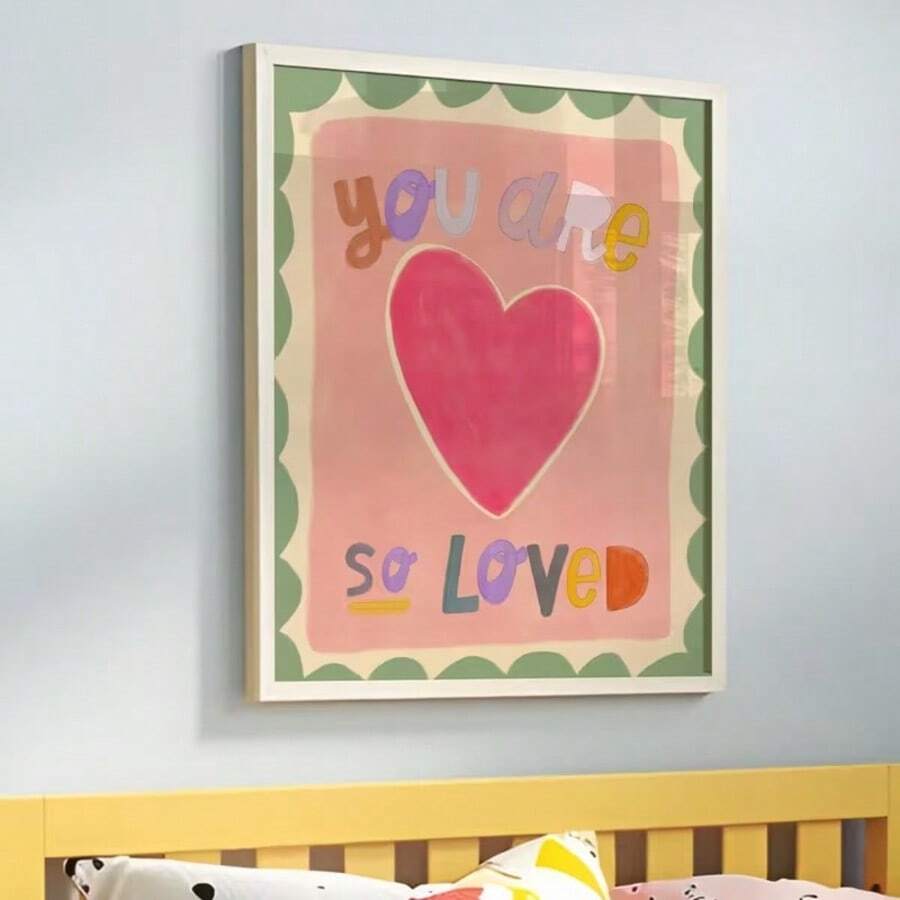Cute pink kids room canvas with watercolor heart and loving quote