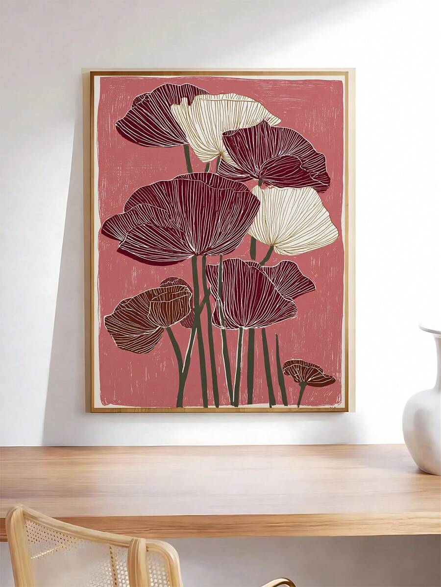 Japanese lotus flower wall art with vintage botanical petals