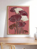 Lotus flower print styled in Japandi room with wood frame