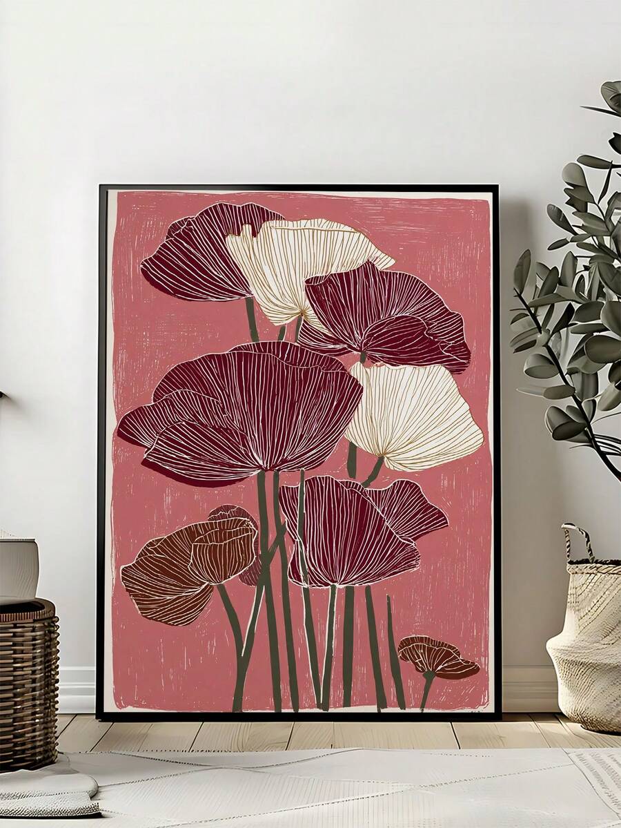 Japandi wall decor botanical print leaning in sunlit room