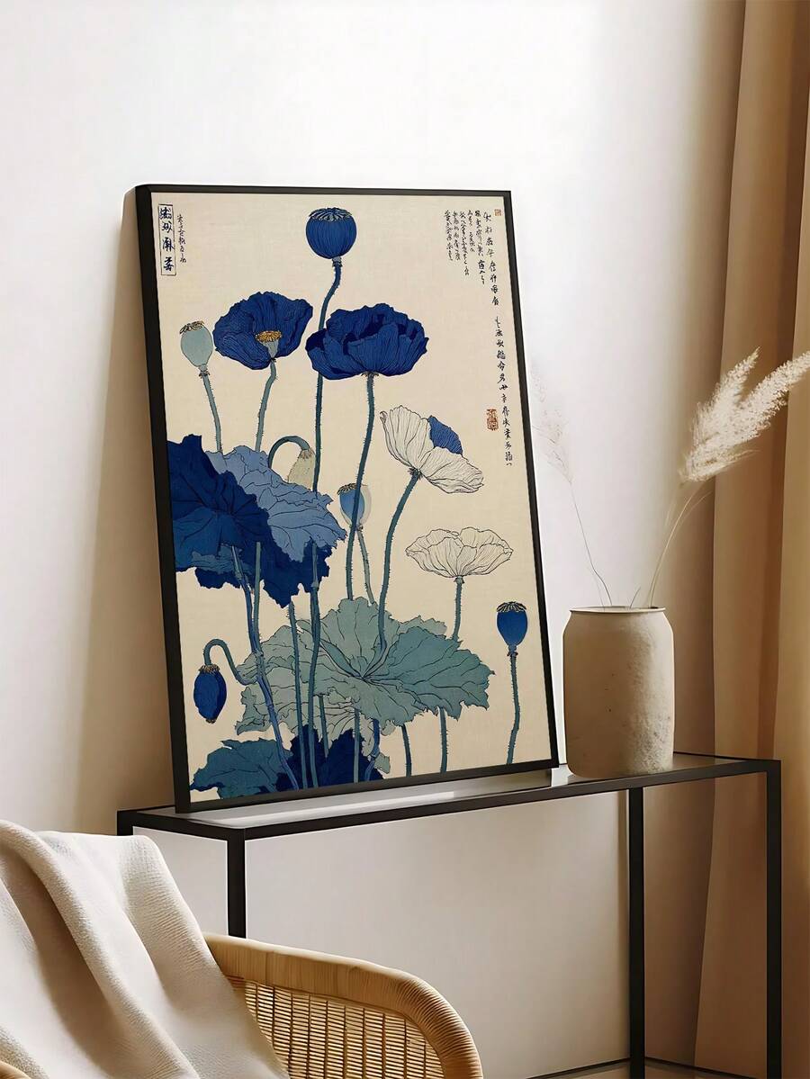 Boho botanical art with lotus stems and seed pods