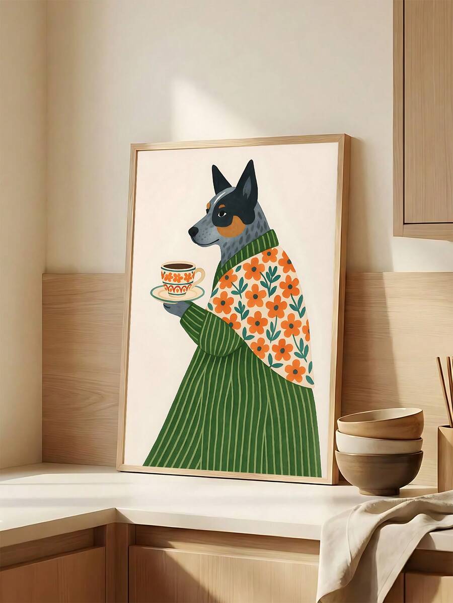 Mismatched dog coffee artwork included in product media