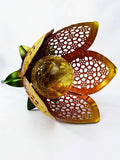Solar flower ground stake product close-up on white background with crackle globe center