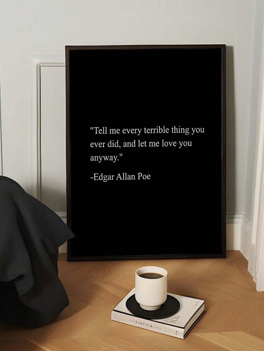 Edgar Allan Poe inspired Love Transcends Flaws Canvas poster with poetic romantic charm. Perfect for dark academia, libraries, bedrooms, and studies.
