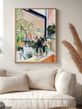 Wine glass wall decor with marigold flowers by window