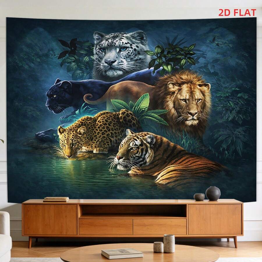 Big cats jungle tapestry with tiger lion leopard panther and white cat