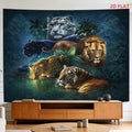 Wildlife wall hanging displayed above wooden console in living room
