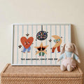 Framed kids dance quote print on woven chest with plush bunny
