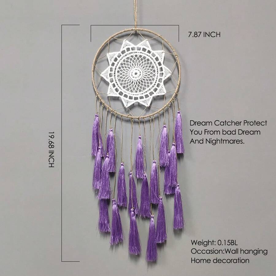 Tassel wall hanging in purple blue and white variants