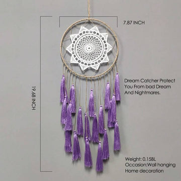 Tassel wall hanging in purple blue and white variants