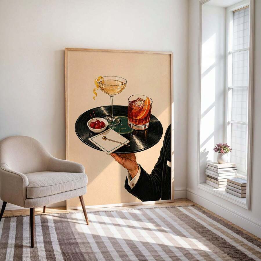 Cocktail lover gift print leaning against wall
