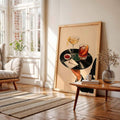 Retro cocktail canvas print in light wood frame